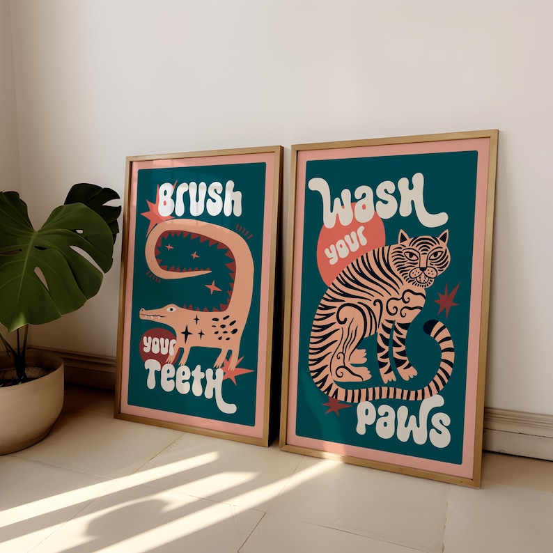 2pcs/set Tiger Wash Your Paws  - đánh giá và giá Abstract Canvas Set